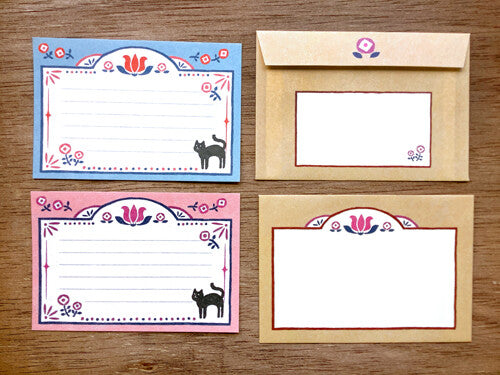 Retro Diary Black Cat and Flowers Letter Set