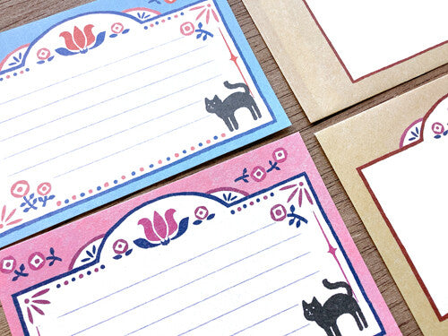 Retro Diary Black Cat and Flowers Letter Set